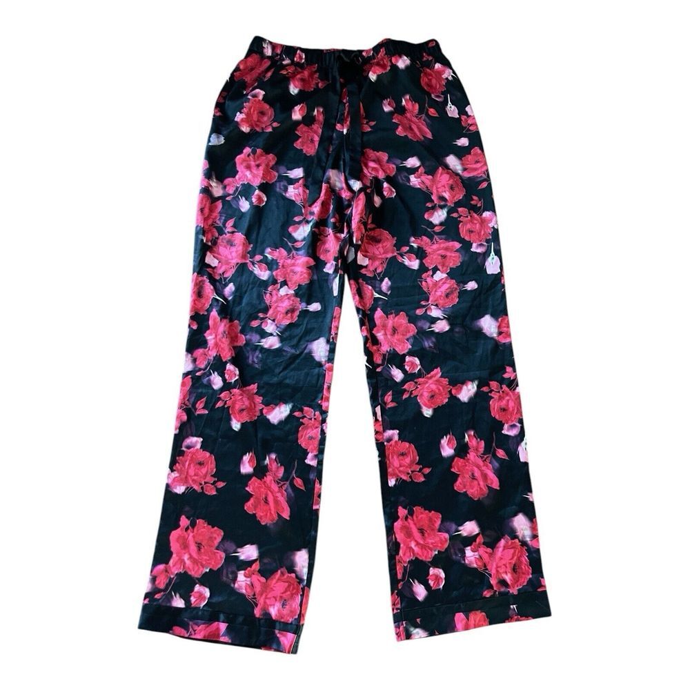 Victoria's Secret Satin Pajama Medium‎ BOTTOMS ONLY Afterhours Black Red Roses